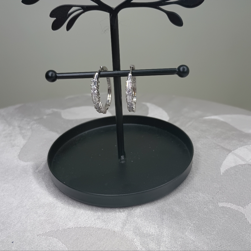 3.48CTW Rhodium Plated Diamond Simulant Hoop Earrings - Picture 4 of 7